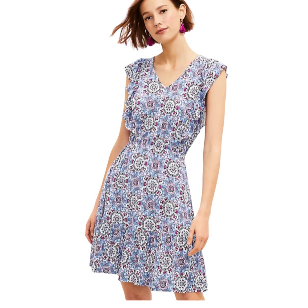 Loft medallion Ruffle flare dress